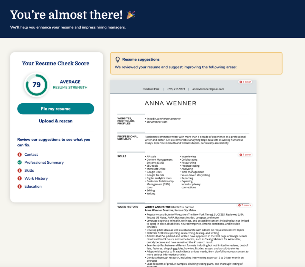 MyPerfectResume AI resume tool