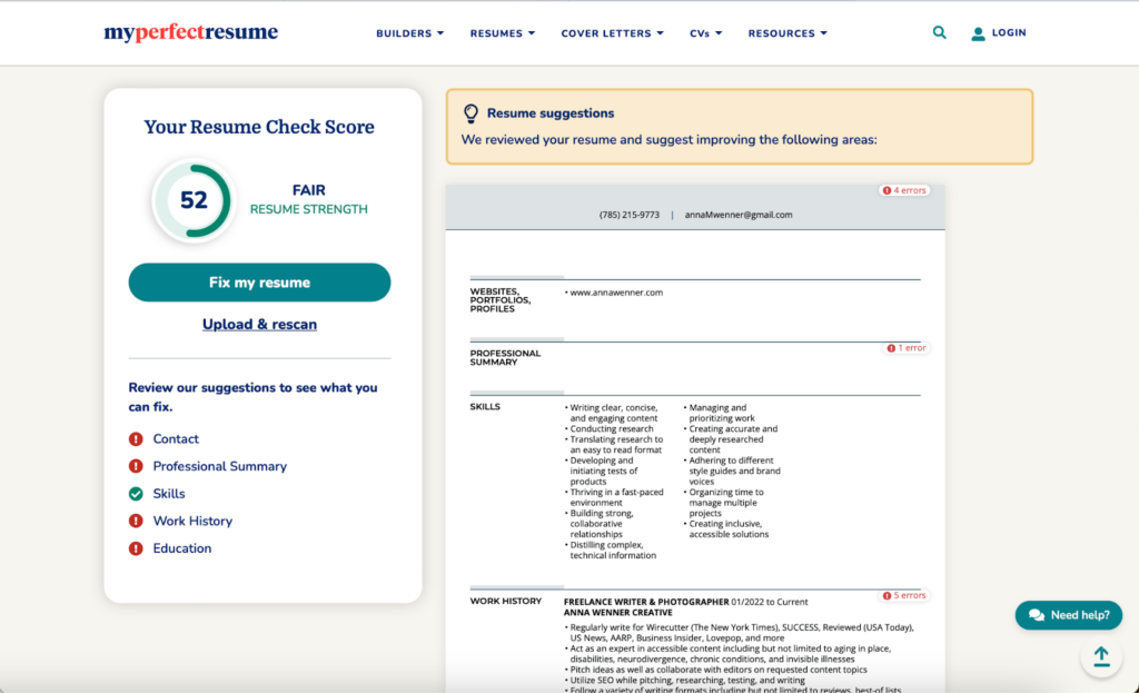 MyPerfectResume AI resume tool